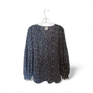 CAbi Black and White Script Blouse